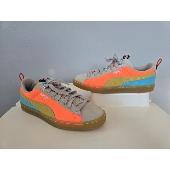 PUMA Suede Classic Gum Sole Sneakers | Neon Orange/Blue | Men’s 9.5 New No Box - Picture 2 of 8